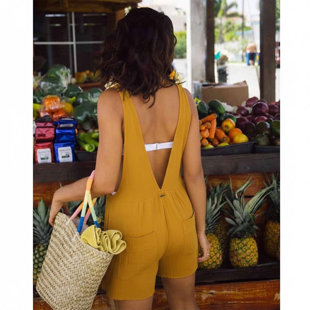 Billabong• Girl On The Run Mustard Yellow Short Overalls - Picture 3 of 16